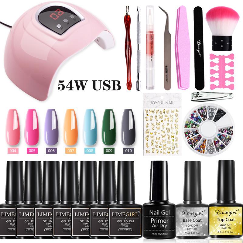 54W Nail Lamp Gel Polish Kit Starter Full Set Tools Nail Art Stickers Decals Fast Curing UV LED Light Gel Nail Set Home Manicure