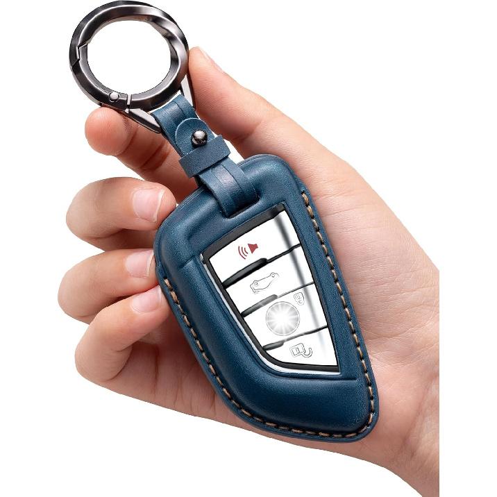 For BMW Key Fob Cover Leather Car Remote Case Holder Keychain Compatible for BMW 2 5 6 7 Series X1 X2 X3 X5 X6 X7 -Black