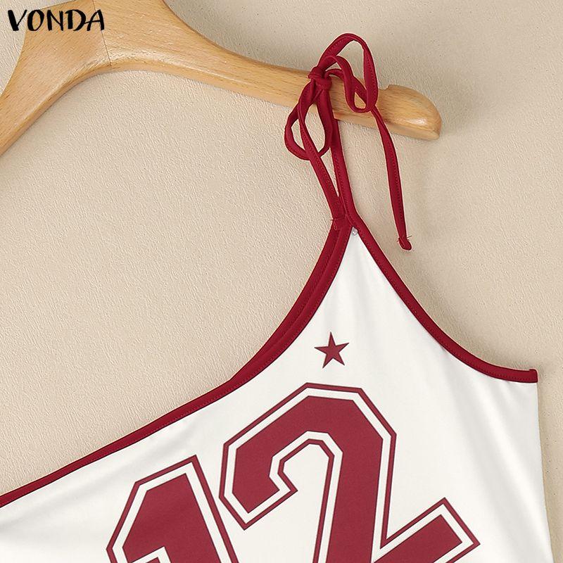 VONDA Sommer Damen Ein Schulterträger Ärmellos Print Crop Tanktops Urlaub