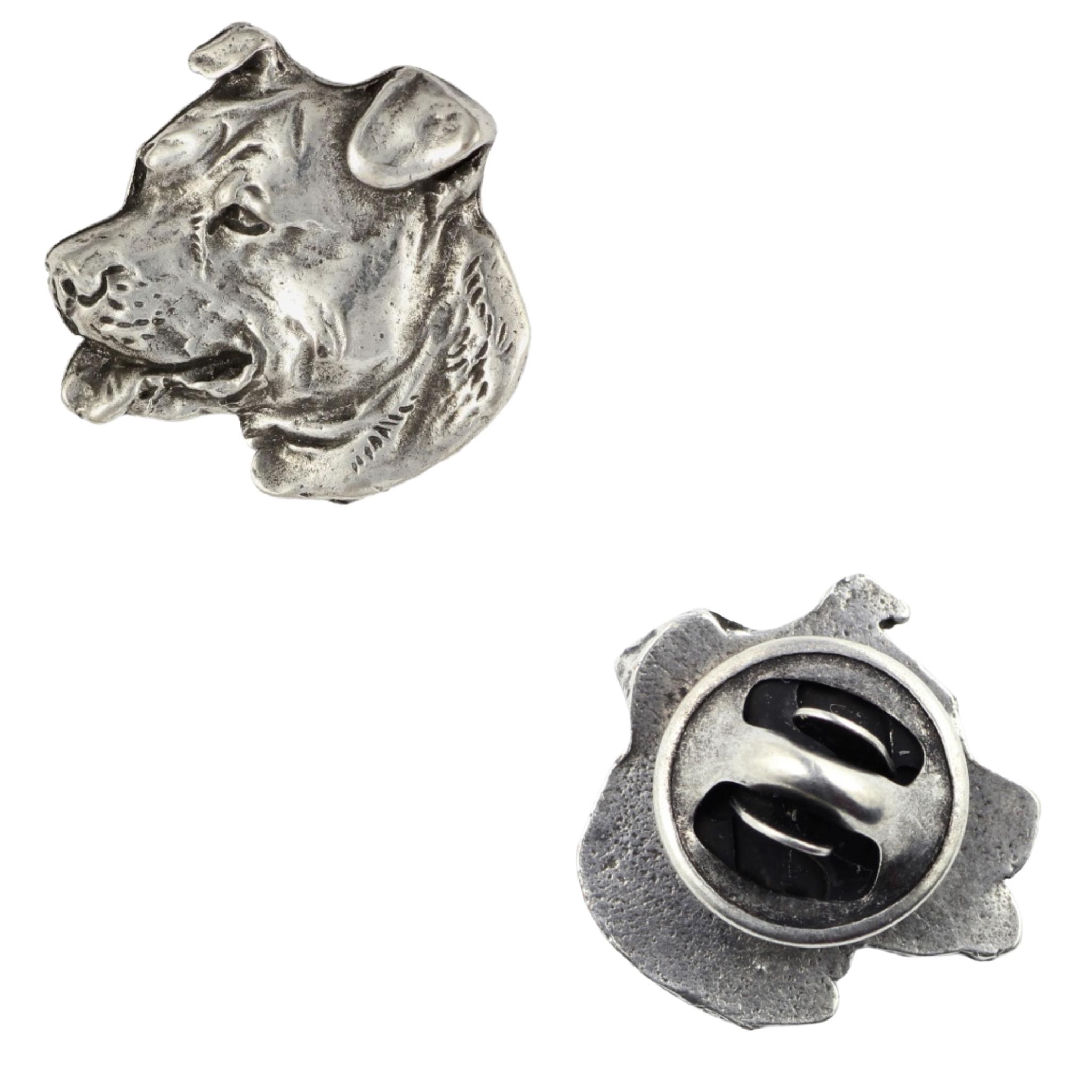 

American Staffordshire Terrier, Amstaff - Dog brooch in a gift box, elegant pin, lapel pin for Art-Dog brand jacket срібний