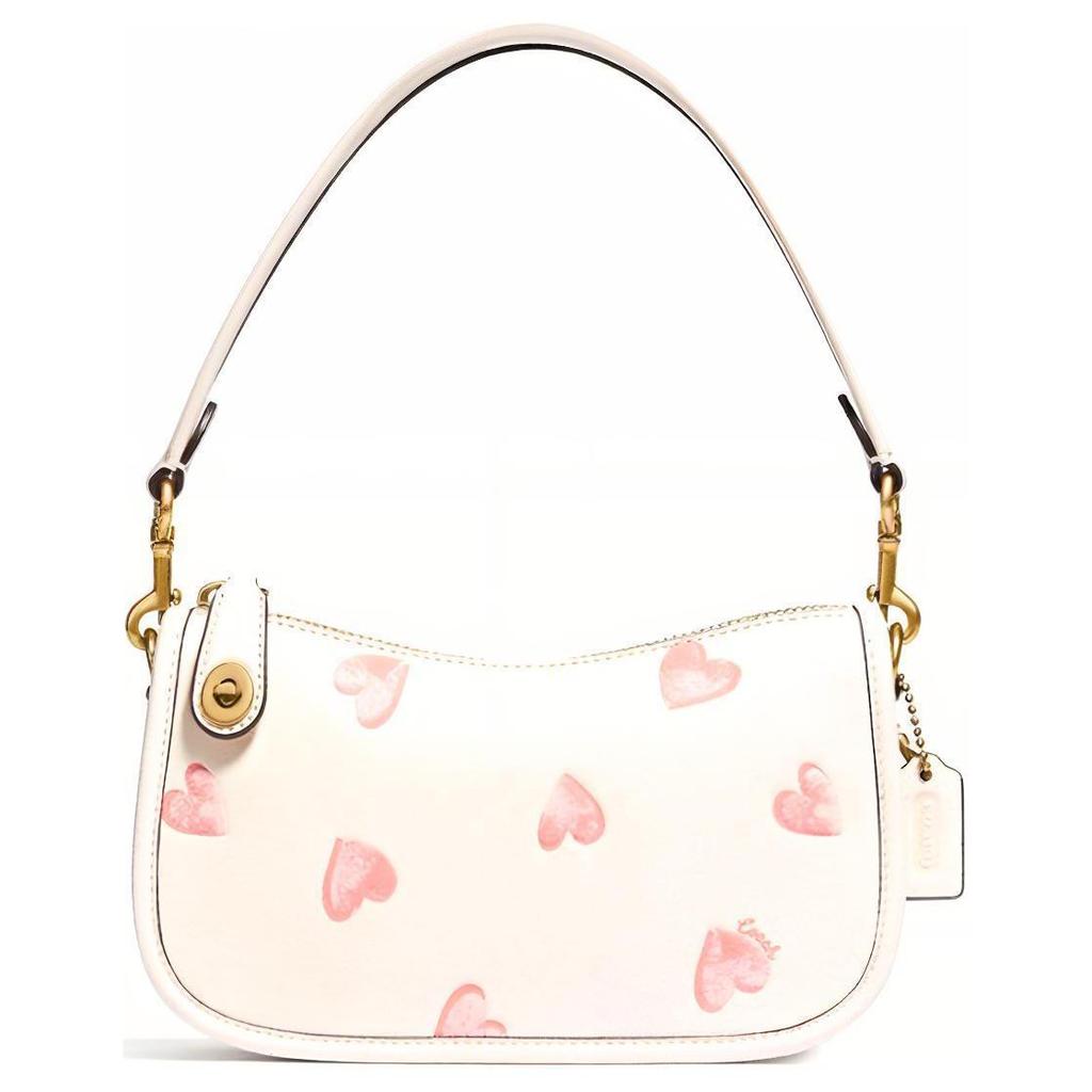New COACH Swinger Cow Leather Mahjong Shoulder Bag Handbag Women's Pink White C3936-B4HA