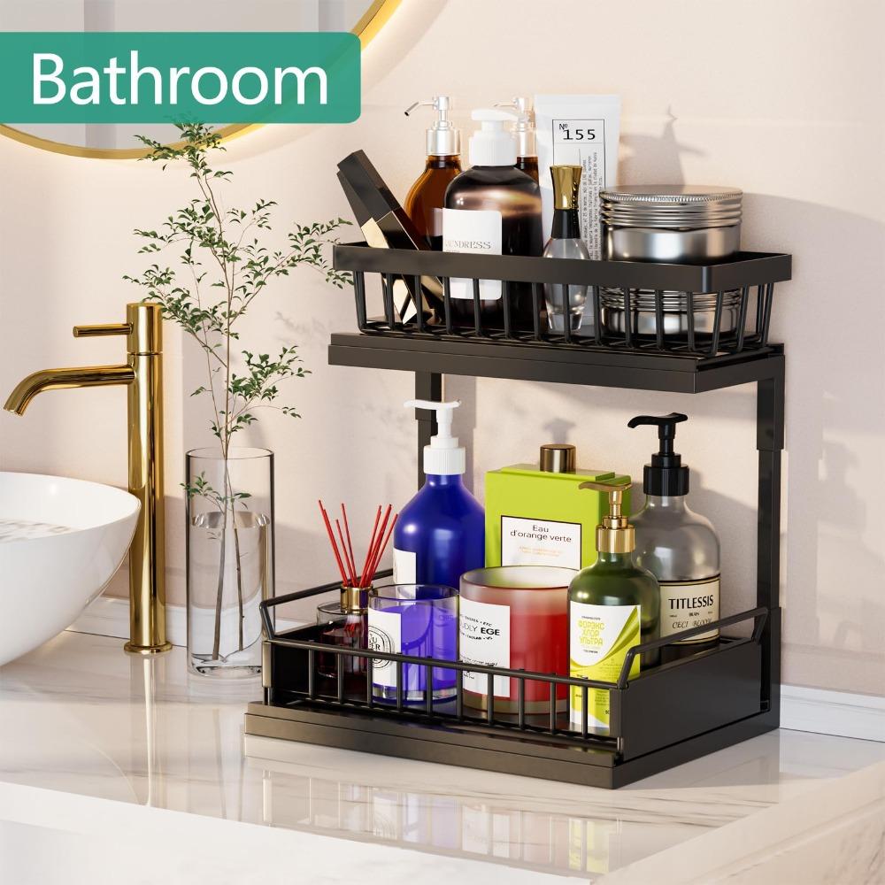 Under Sink Organizer Rack Kitchen Drawer Storage Racks Household Slide Out Type Spice Shelves 2 Layers Portable Condiment Shelf