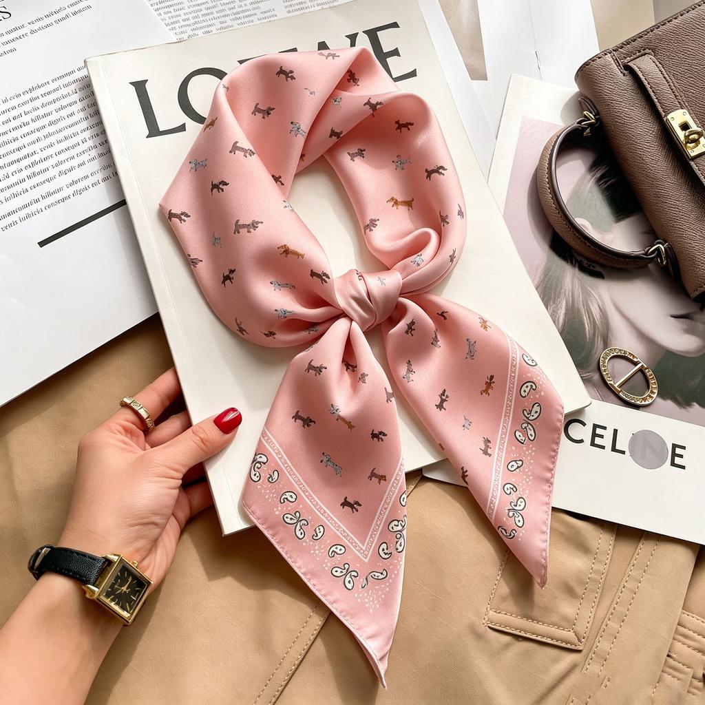 Autumn and winter Maillard cashew square scarf silk scarf women's shirt versatile neck small scarf tied hair decorative scarf