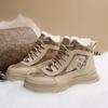 Damskie śniegowce do połowy łydki, podszyte polarem, skórzane, kolekcja Jesień/Zima 2025: Sportowe buty bawełniane z blokami kolorów, na grubej podeszwie, sznurowane