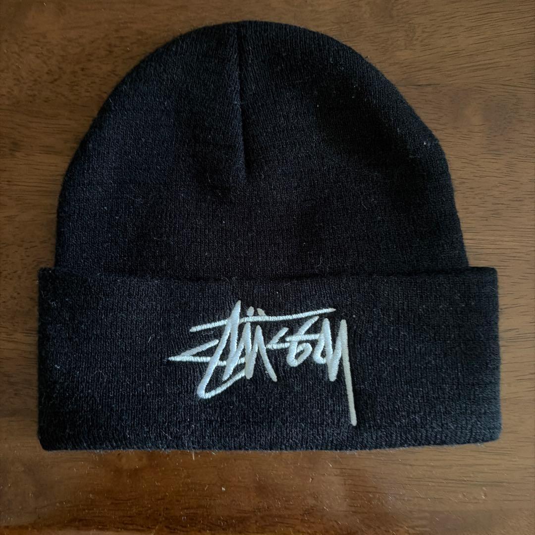 Used Stussy Beanie Knit Hat Black Embroidered Logo