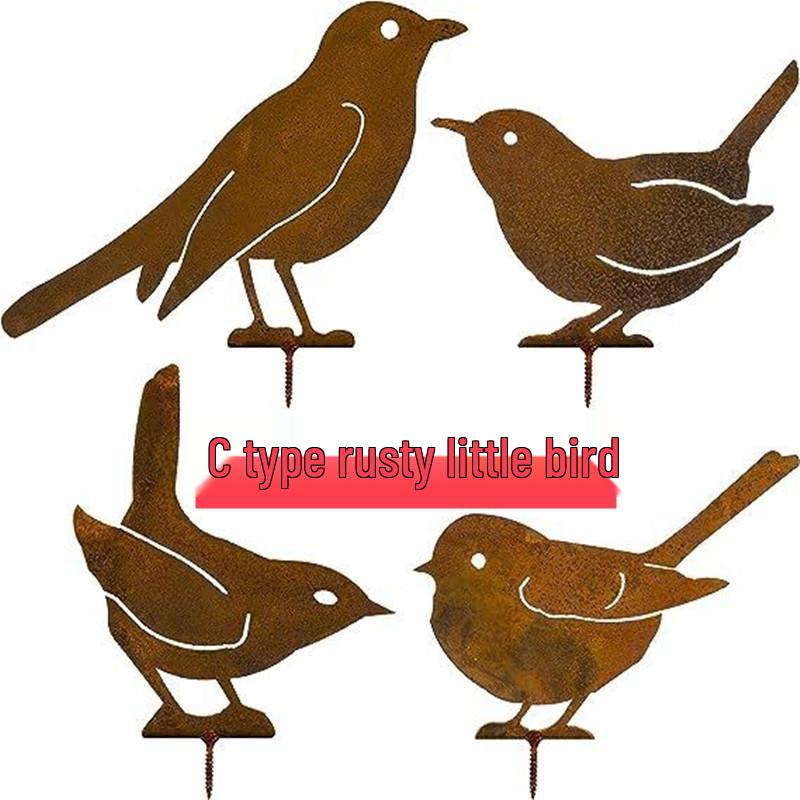 Rusty Metal Bird Silhouette: Distressed Outdoor Garden Ornament