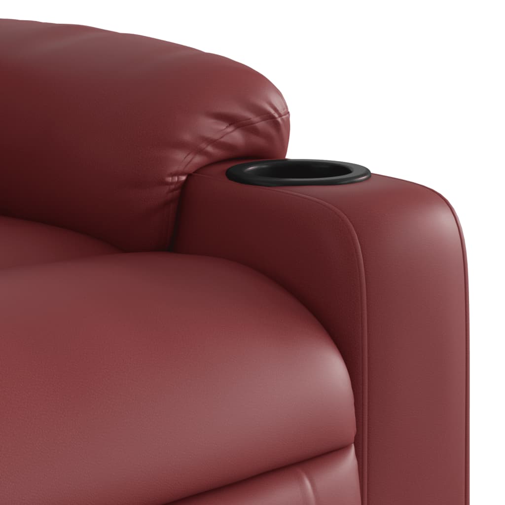 Electric Massage Recliner with Rising Function Burgundy Artificial Leather