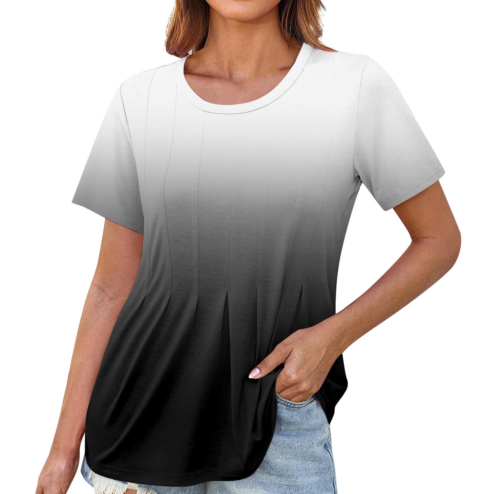 

Женские летние топы, повседневные, с оборками, коротким рукавом, круглым вырезом, свободные, плиссированные футболки L чёрный