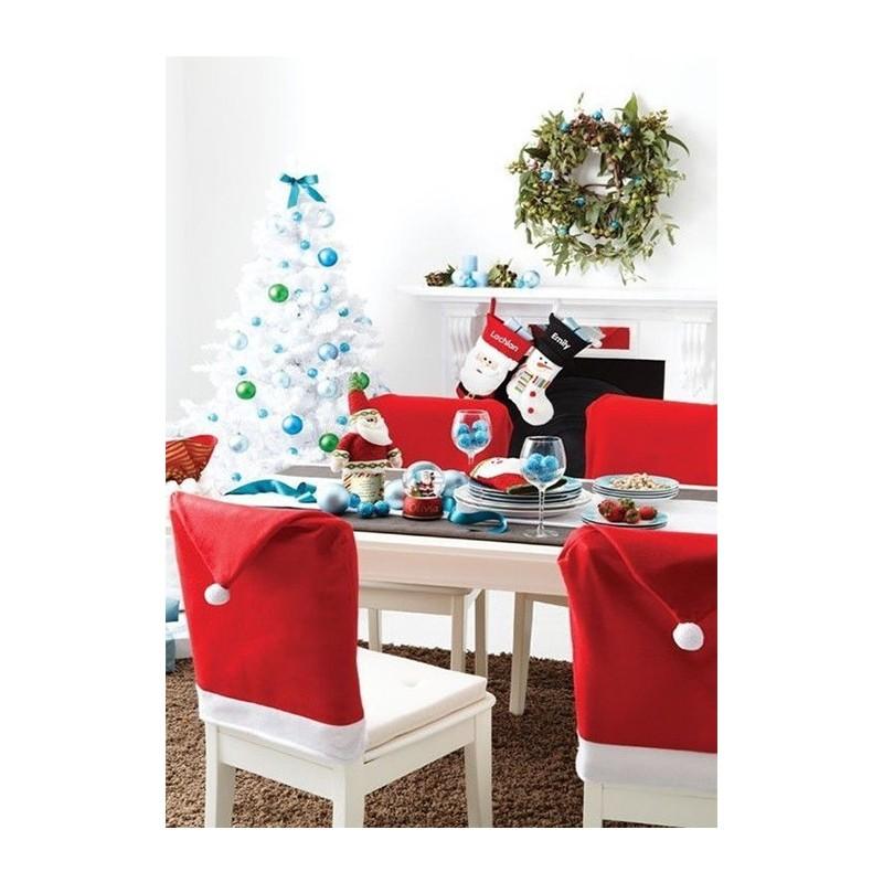 

Festive Red Christmas Chair Cover With Santa Hat Design For Holiday Dinner Parties