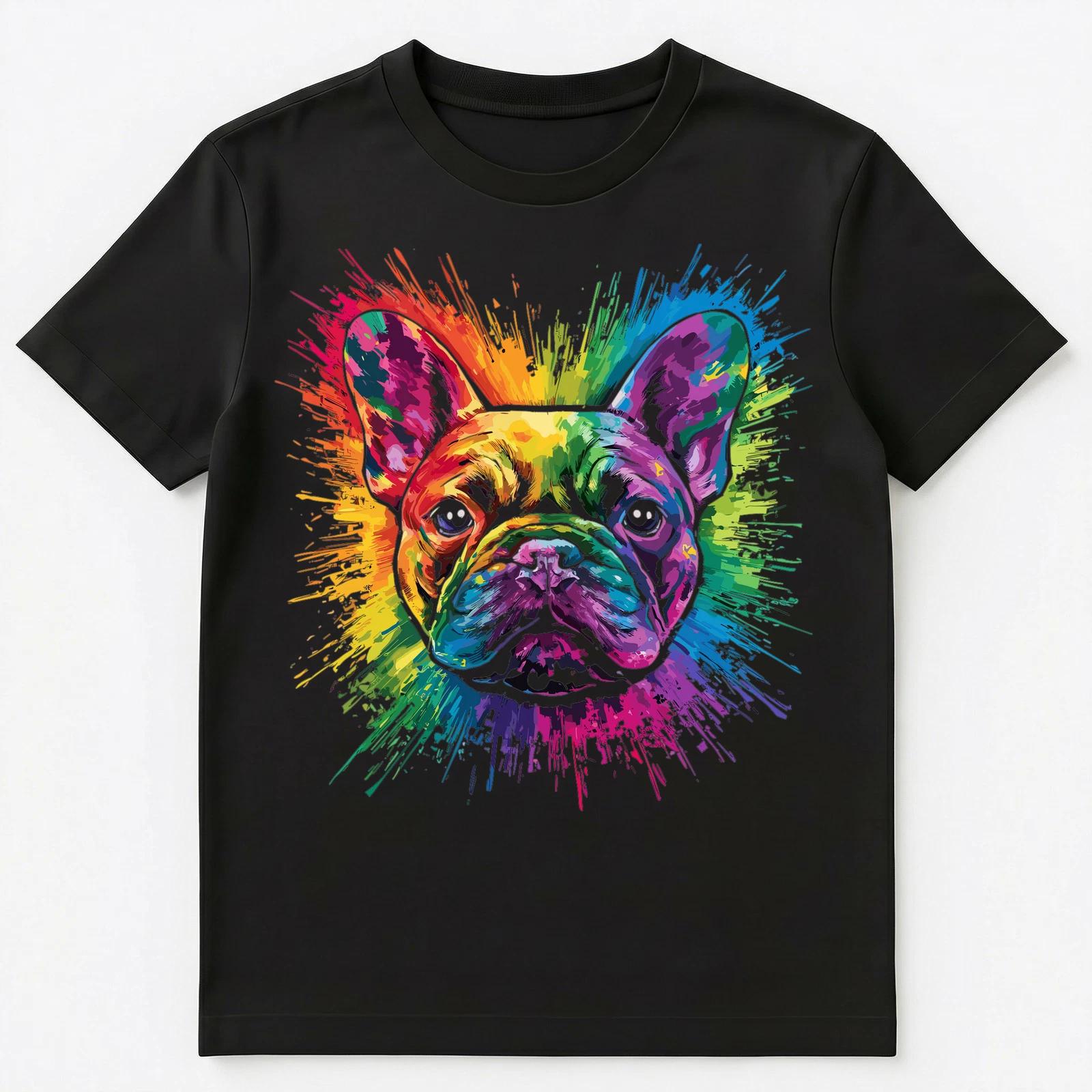 Colorful Paint Splash Cute French Bulldog Art Graphic Unisex T-Shirt 3XL