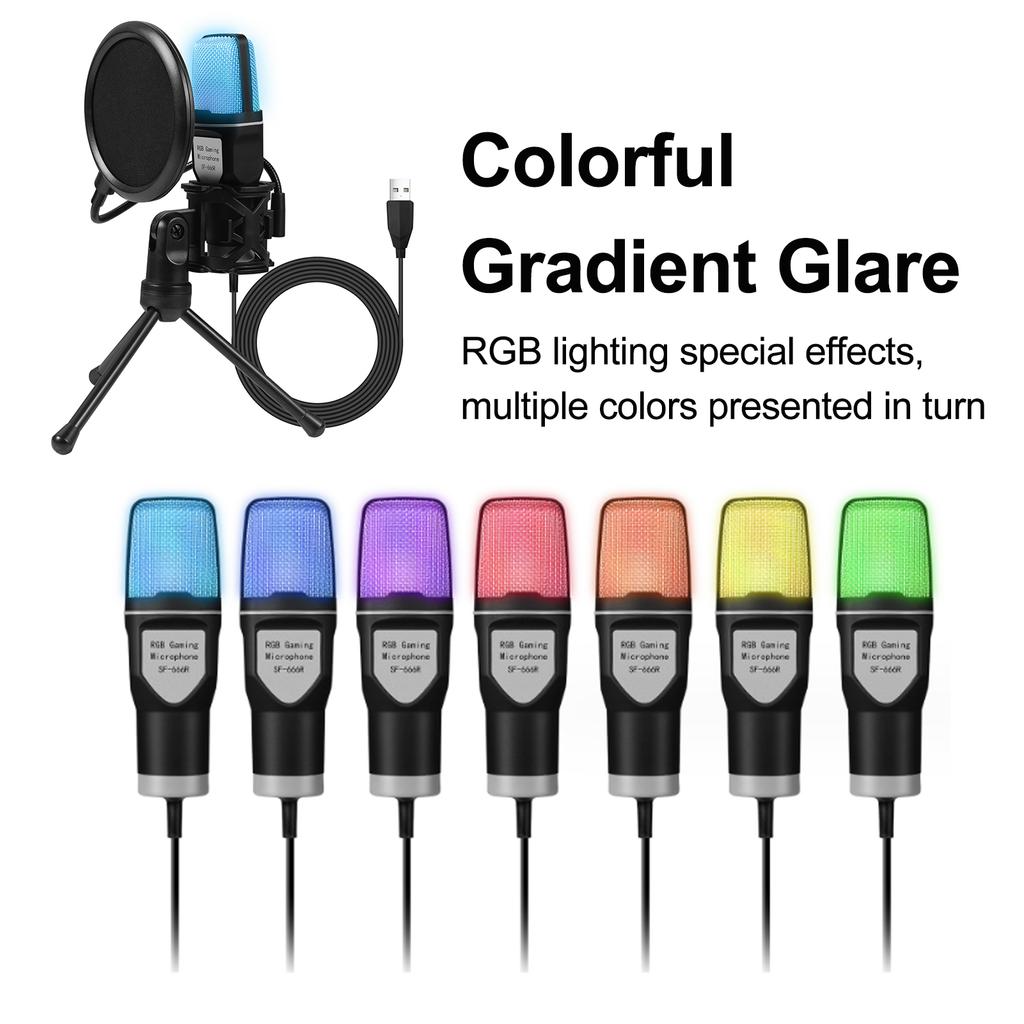 Classic Net Red Condenser Wheat RGB Seven Color Luminous Microphone with Shockproof USB Computer Video Game Microphone