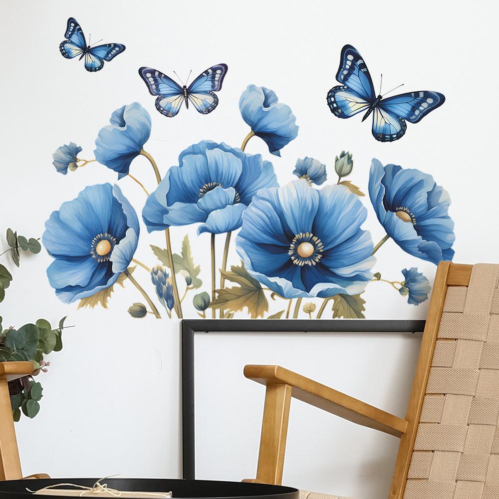 Fun-c12 Bemalte Romantische Blaue Blumen Schmetterling Schlafzimmer Wohnzimmer Hintergrund Layout Wandaufkleber
