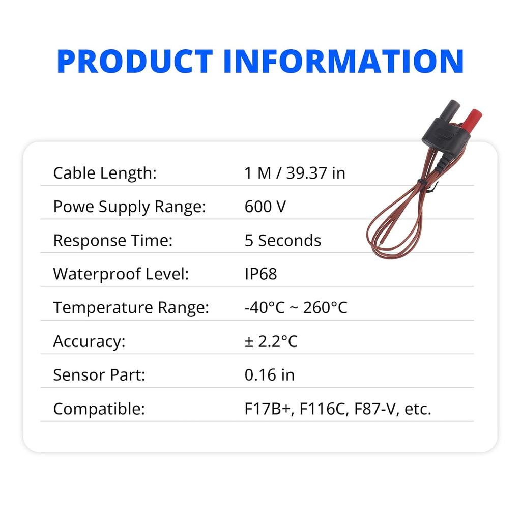 80BK-A Type-K Thermocouple Replacement for Fluke Multimeter, Temperature Probes Cable