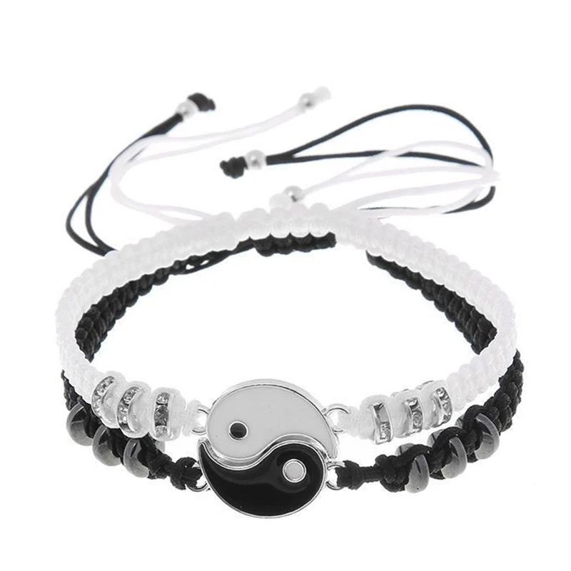 

Handmade Tai Chi Yin Yang Couple Bracelets Alloy Pendant Adjustable Braid Chain Matching Lover Bracelets Necklaces Friendship