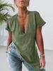 Tunic Top da Donna con Scollo a V Profondo, Manica Corta, Oversize, Ampio, Spacco Laterale