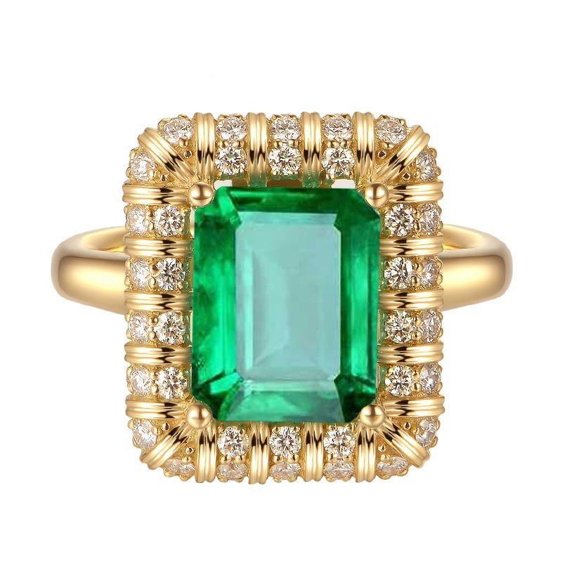 Lindon Vintage Luxury Geometry Emerald Ring for Women Rectangular Gemstone Silver 925 Jewelry Female Anniversary Gift Banquet