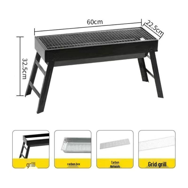 Portable Folding Outdoor Barbecue Grill for Camping - Roast Lamb Skewers with Charcoal Rack