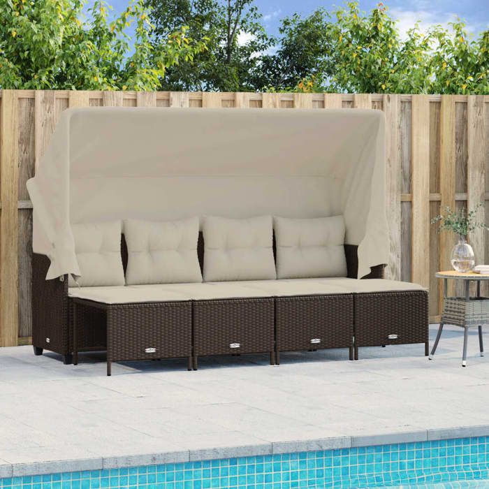 VidaXL Garden Lounge Set with Cushions 5 Pcs Brown Wicker, Outdoor Sofa Set, Garden Lounge Set, Set 3261540