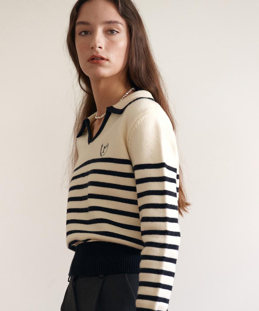 ROLAROLA Collar Stripe Knit Bk+Iv