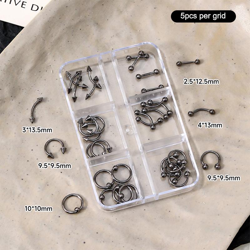 20/30/60Pcs Punk Metal 3D Nail Charms Fingertip Ring Studs Black/Silver Alloy Nail Art Decoration Manicure Supplies Accessories