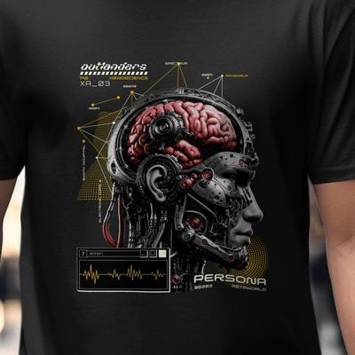 Cyberpunk Brain Tech T-Shirt, Sci-Fi Cyborg Graphic Tee