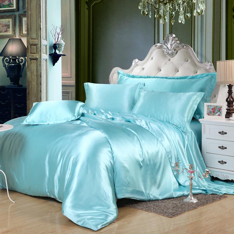 Red Wedding Four-Piece Set: Imitation Mulberry Silk Duvet Cover and Bed Sheet in Solid Color, Double Size, Faux Tencel Tribute Satin.