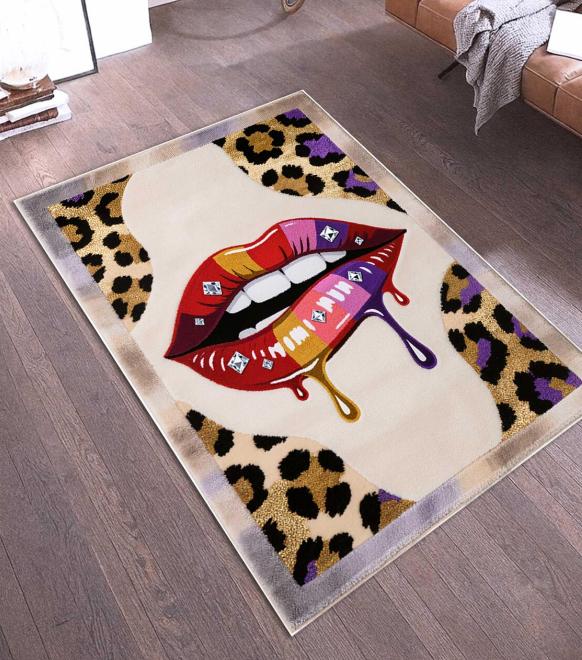 Leopard Print Heart Series Carpet Retro Punk Red Lip Carpet Women's Room Decoration Floor Mat Creative Sexy Mouth Pattern Rug
