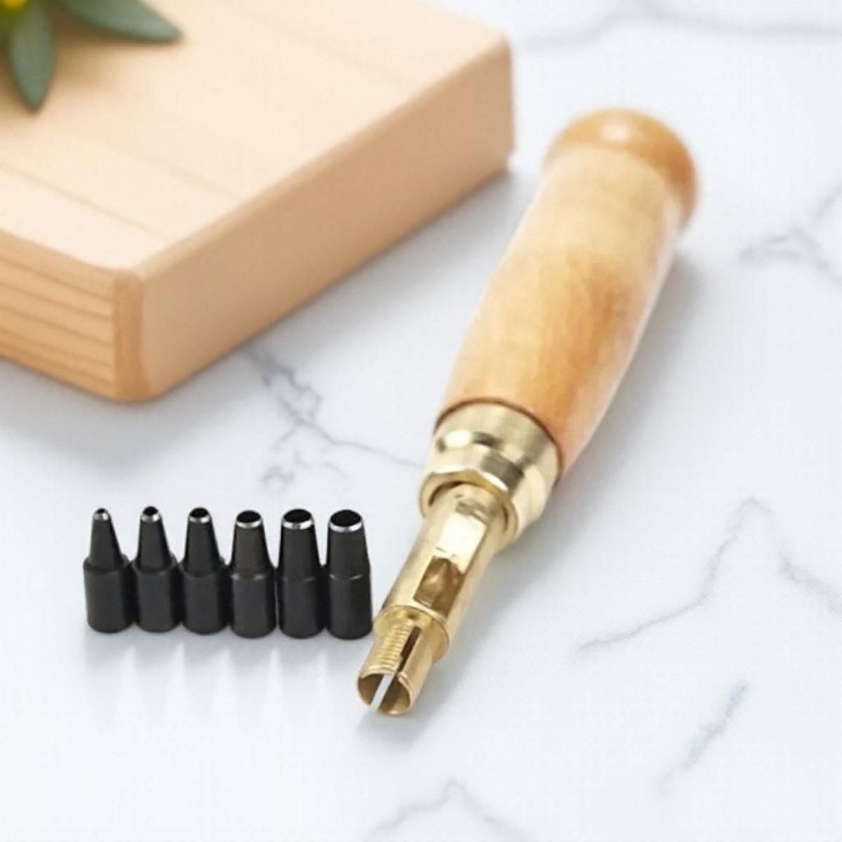

Automatic Belt Punch Tool Set with 6 Interchangeable Heads 1.5-4mm Tips for Leather Craft Belts Making DIY Leatherworking Tools