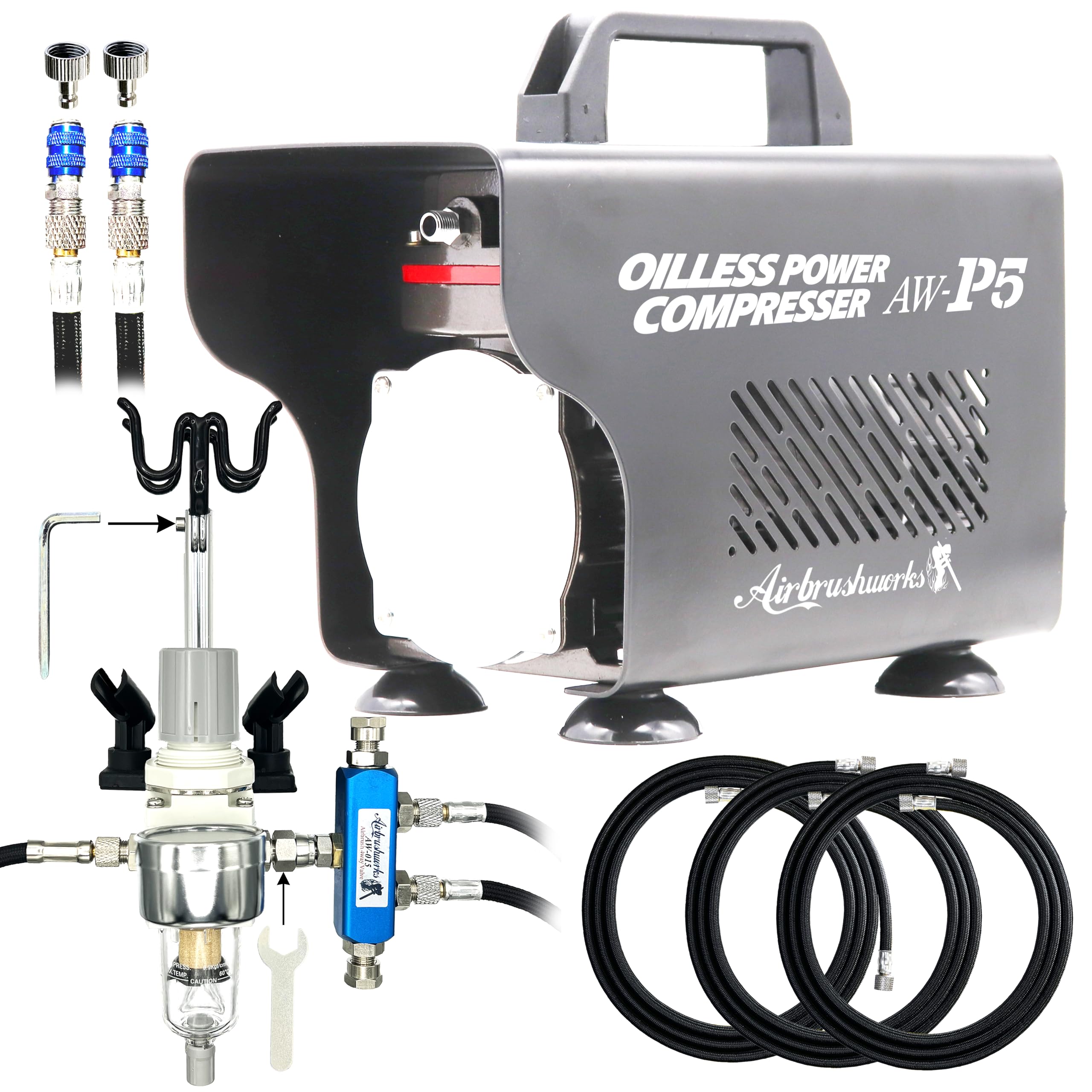 

Professionally Supervised Airbrush Compressor for Plastic Professional Airbrush System for Tabletop Connects 4 Uses 2 Airbrushes Includes Professional чёрный