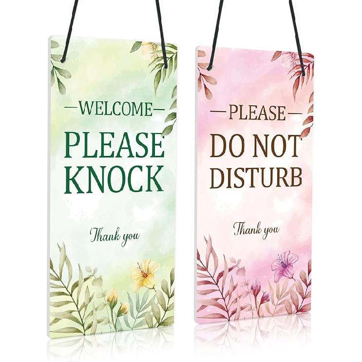 Putuo Decor Do Not Disturb Door Hanger, Welcome Please Knock Sign - 10x5 Inches PVC Double Sided Reversible for Therapists Office Clinic Treatment