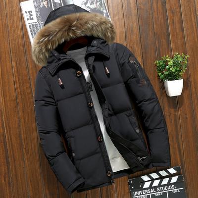 Winter Unten Mantel männer Taste Zipper Design Pelz Kragen Mit Kapuze Unten Jacke Dicke Warme Weiße Ente Unten Mantel Parka marke Männer Kleidung