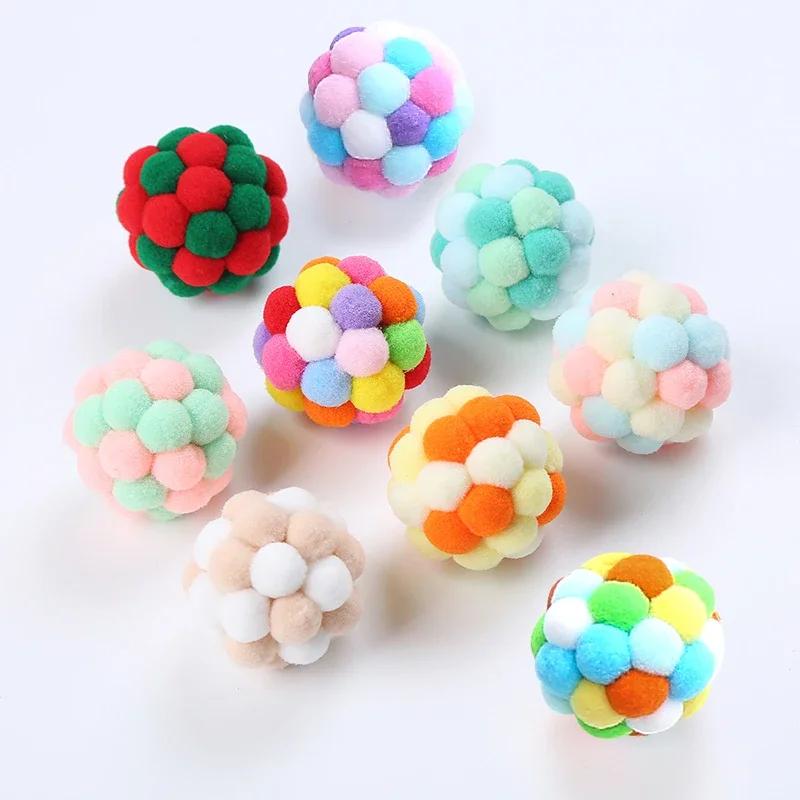 Cat Toys Cat Plush Ball Toy Pet Elastic Bell Ball Self Hi Ball Playing Cat Colorful Woolen Ball Cat Toys Interactive Cat Toys