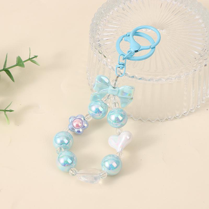 Colorful Beaded Flower Keychain, Kawaii Acrylic Flower Bag Charm with Clip