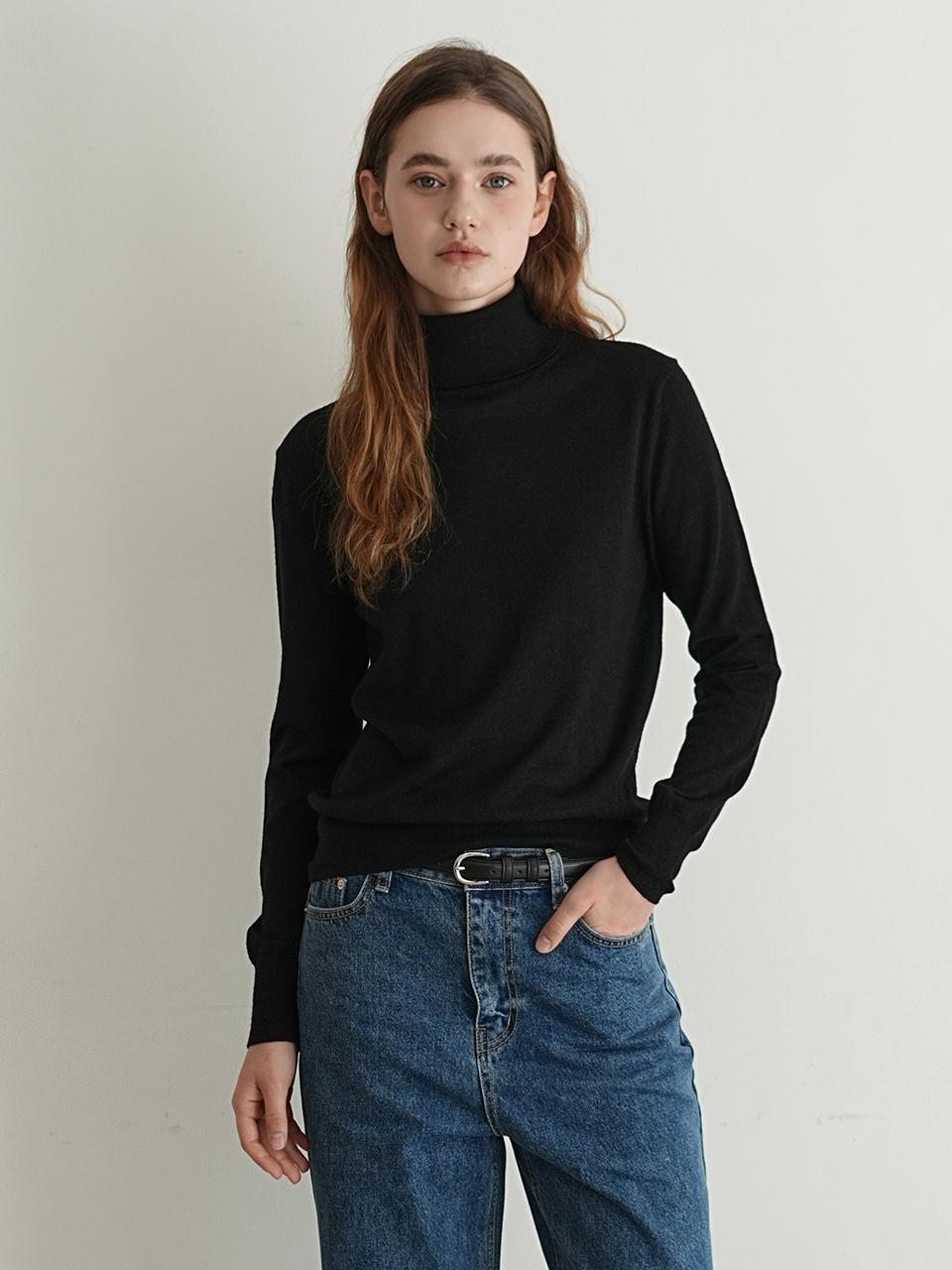 Paul And Alice [100% Wool] Wool Turtleneck Knit / Black Black/Free