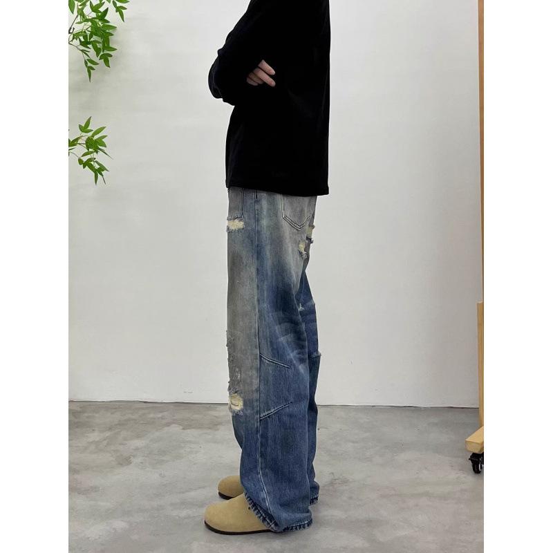 JYL Men s Wide-Leg Jeans Wasteland Ripped American Vibe Cleanfit Denim XL