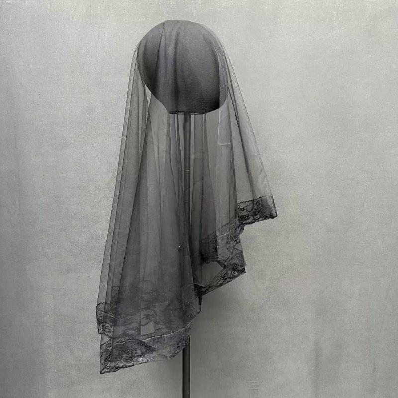 Gothic Lace Flower Trim Wedding Veils with Easy Wear Design for Halloween Bride and Costume Parties Dressingup Headwear