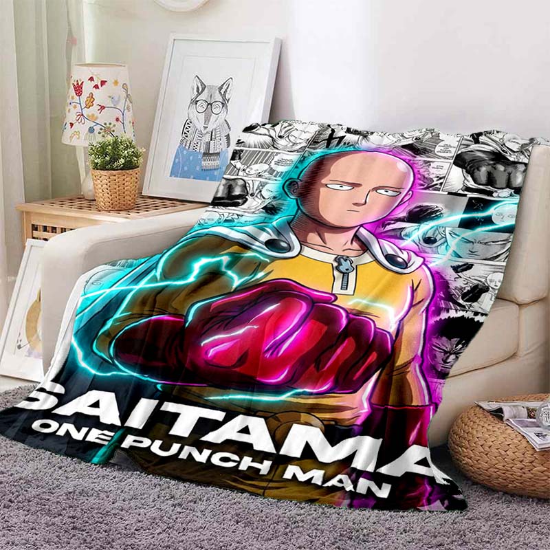 One Punch Man Anime Character Print Flannel Blanket Cozy Warm Throw Sofa Bedroom Present Indoor Home Seasonal Lounge Decor