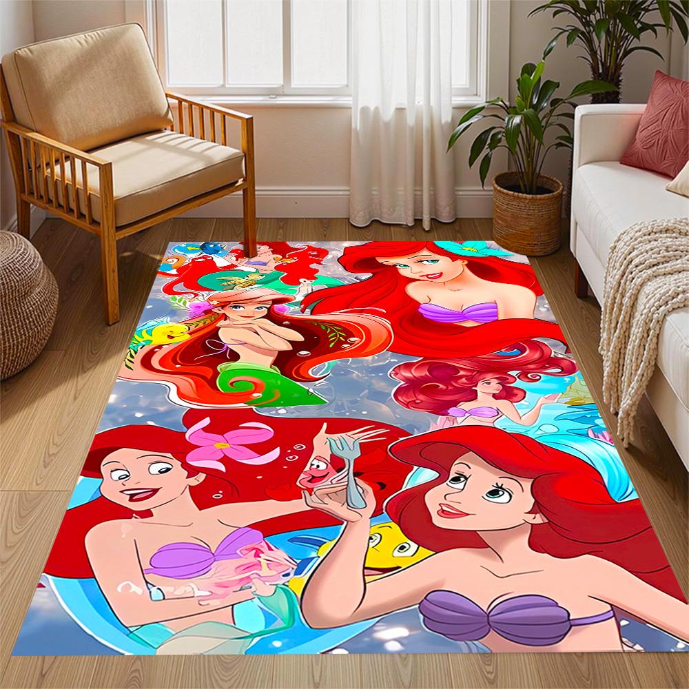 Underwater Mermaid Adventure Disney Cartoon Theme Anti-Slip Rug - Polyester, Home Decor, Suitable for Bedrooms, Living Rooms, Doorways, and Studios