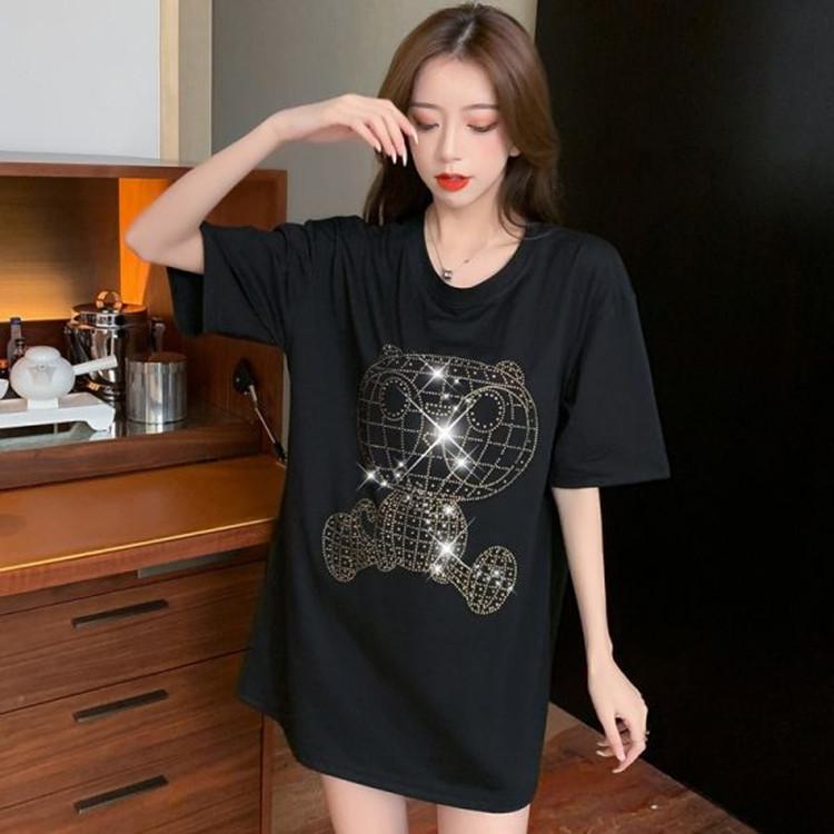 

Футболка с рисунком из мультфильма «Тяжелая промышленность» с ромбовидной инкрустацией, женская, с коротким рукавом, летняя, новый стиль, модная и универсальная, рубашка с коротким рукавом и галстуком XXXL чёрный