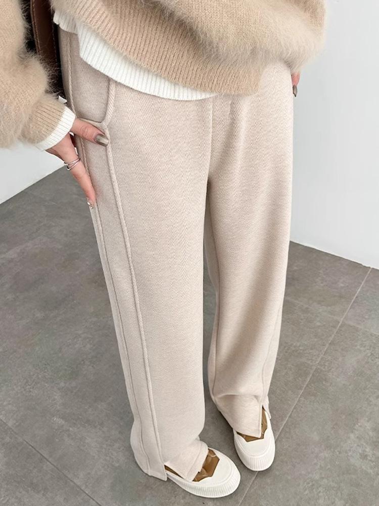 Women's Plus Size Velvet Herringbone Wool Wide-Leg Pants for Autumn/Winter