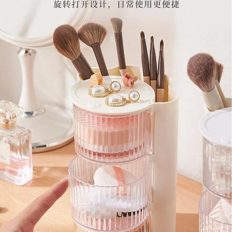 Multilayer Rotating Pen Organizer Clear Compartments Large Desk Cosmetic Storage For Home Office Student Use