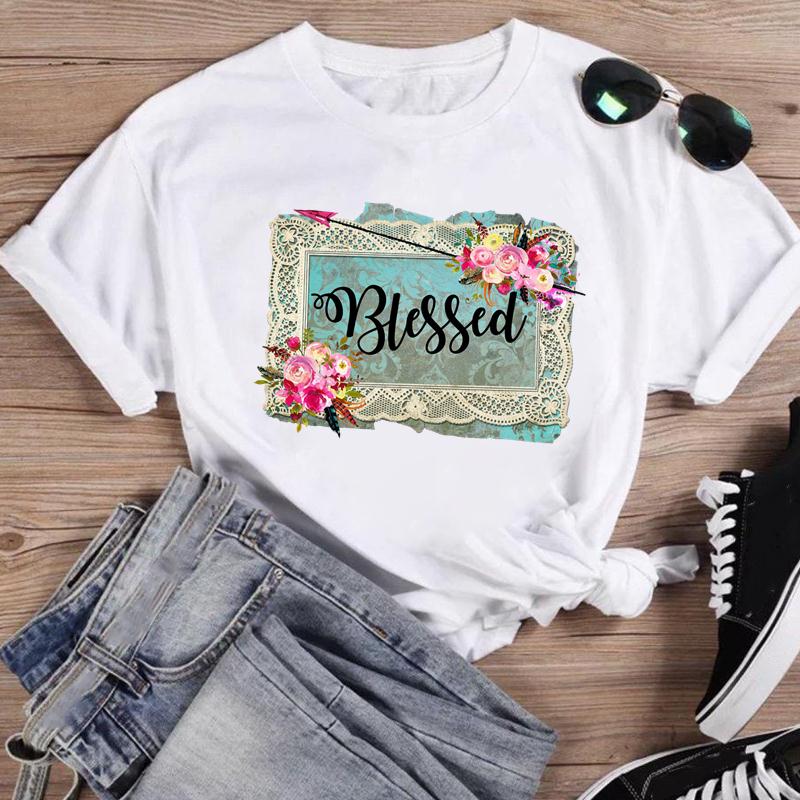 Tisk Camper Flower Vintage Móda Ženy Kreslený Krátký rukáv Grafika T Top Letní košile Trička Běžné Dámské Tričko