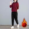 Autumn and Winter Plus Size Women's Velvet Thickened Casual Home and Outdoor Sportswear Long-sleeved Sweatshirt Two-piece Set
