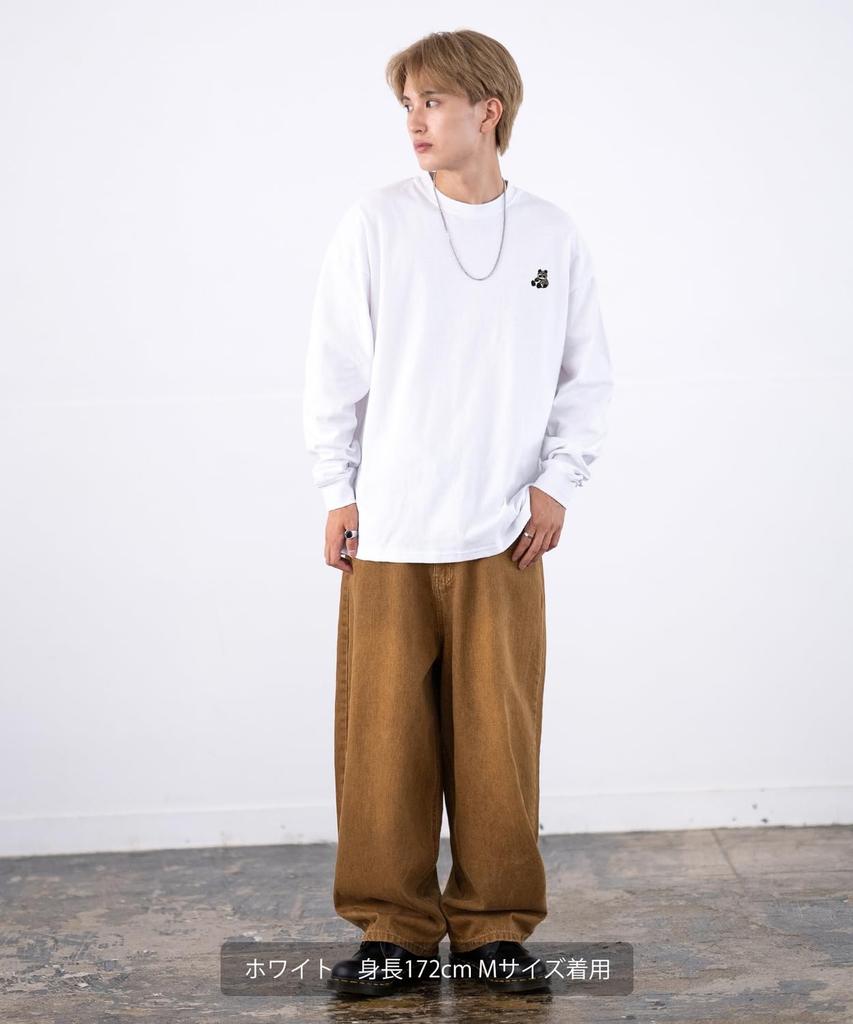 IMPROMES Casual SIDEWAYSTANCE Embroidered Downer Panda Long Sleeve T-Shirt, Men's, Oatmeal