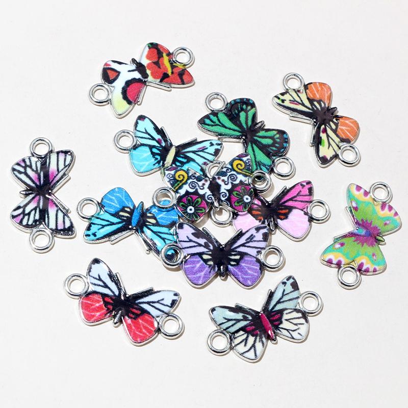 10pcs 14x16mm Acrylic Butterfly Charms Alloy Metal Charm Pendant For Necklace Bracelet DIY Jewelry Making Accessories Findings