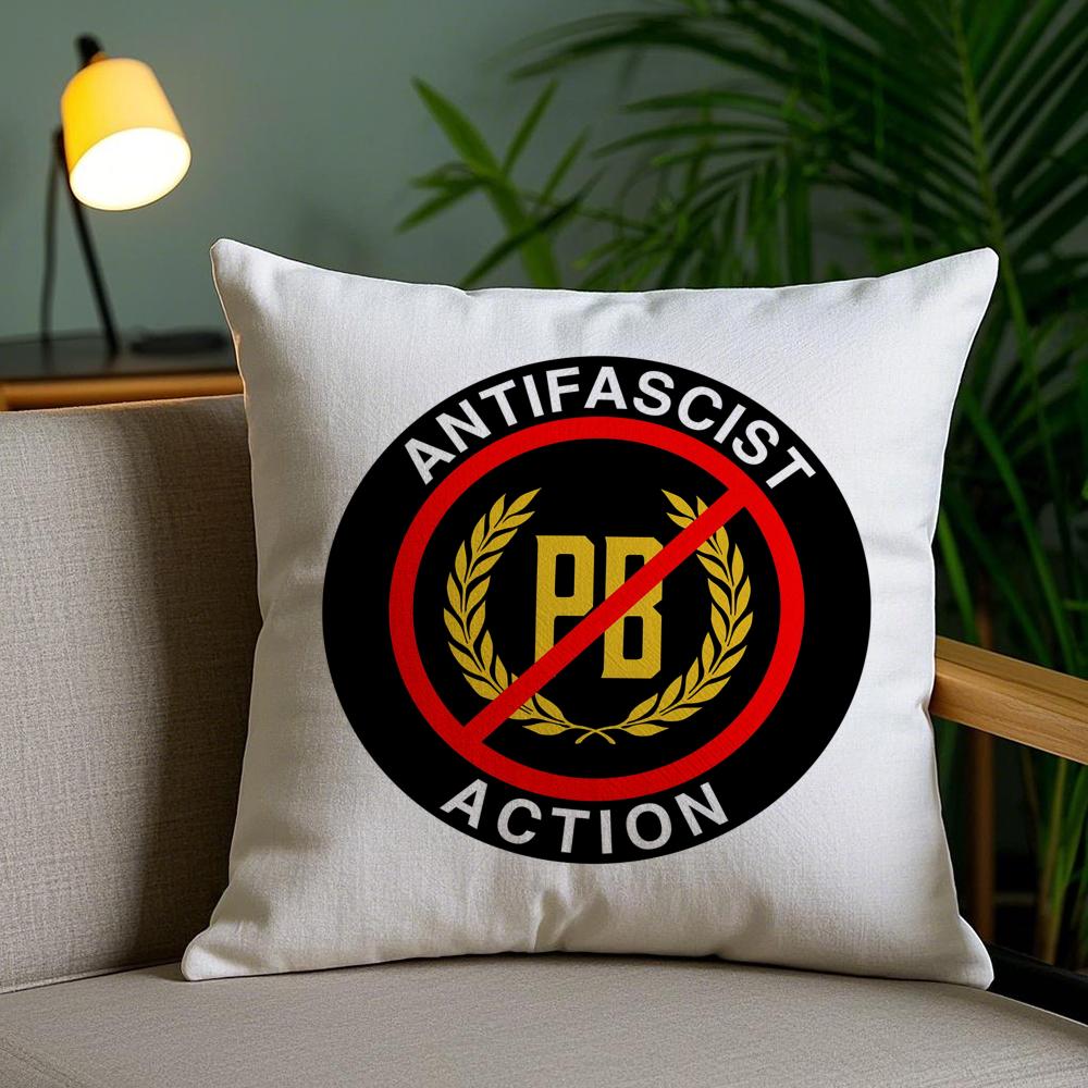 Antifascist Flag Anti-Racism Cushion Cover Plush Fabric Soft Double-Sided Printed Invisible Zipper Sofa Pillow Case Home Decor