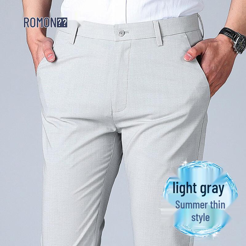 ROMON Men s Tencel Linen Straight-Fit Business Casual Pants 36