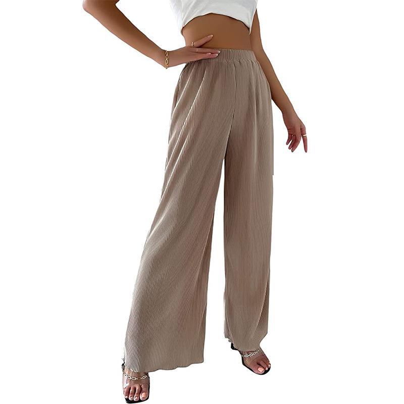 Neue Damen Casual Locker Sitzende Einfarbige Weite Hosen, Plissierte Fließende Hosen mit Drapierter Stoff für Frühling Sommer