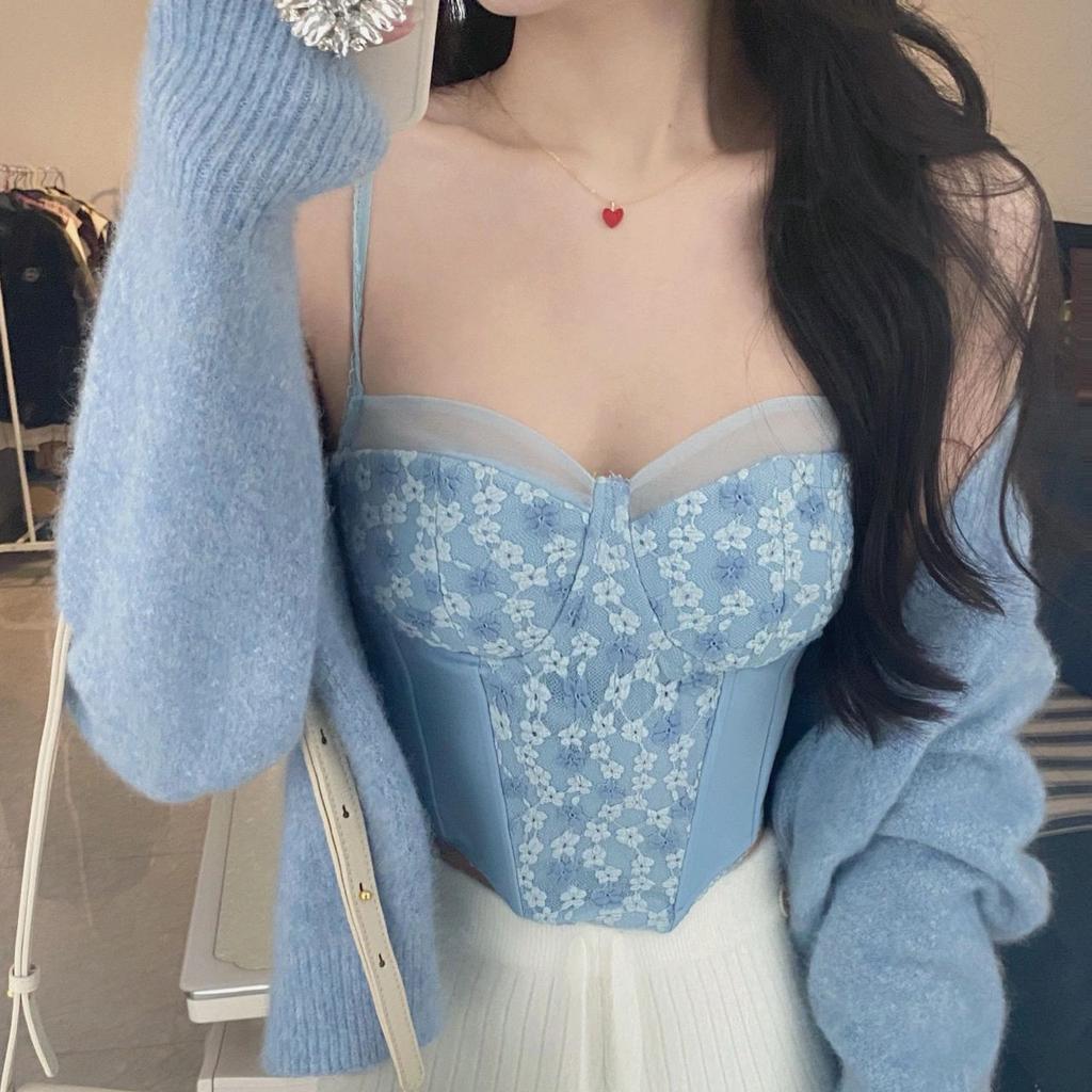 Spicy Girl Lace Camisole Vest with Women's Chest Cushion Worn Inside and Outside Beautiful Back and Slimming Design Top