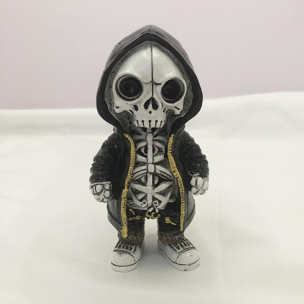 Cool Halloween Skeleton In Hoodie Resin Figurine - Gothic Desktop Decor, Cartoon Skull Statue